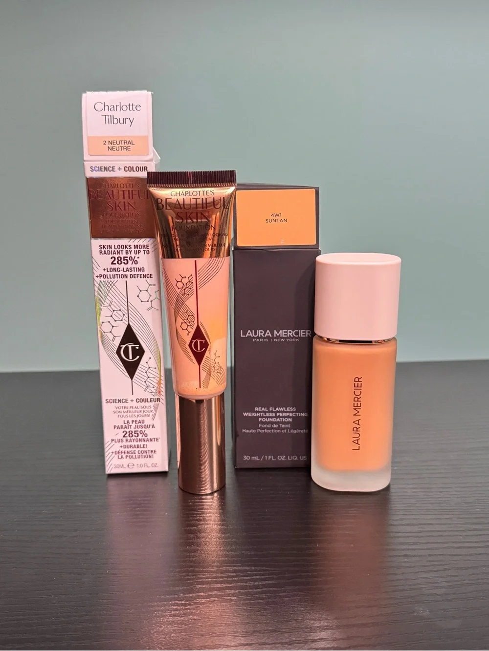 Charlotte Tilbury & Laura Mercier Foundation Duo in 2 Neutral & 4W1 Suntan